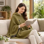 Poncho Heated Olive Comfort — lifestyle view outdoors