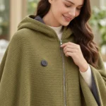 Poncho Heated Olive Comfort — neckline and fabric detail
