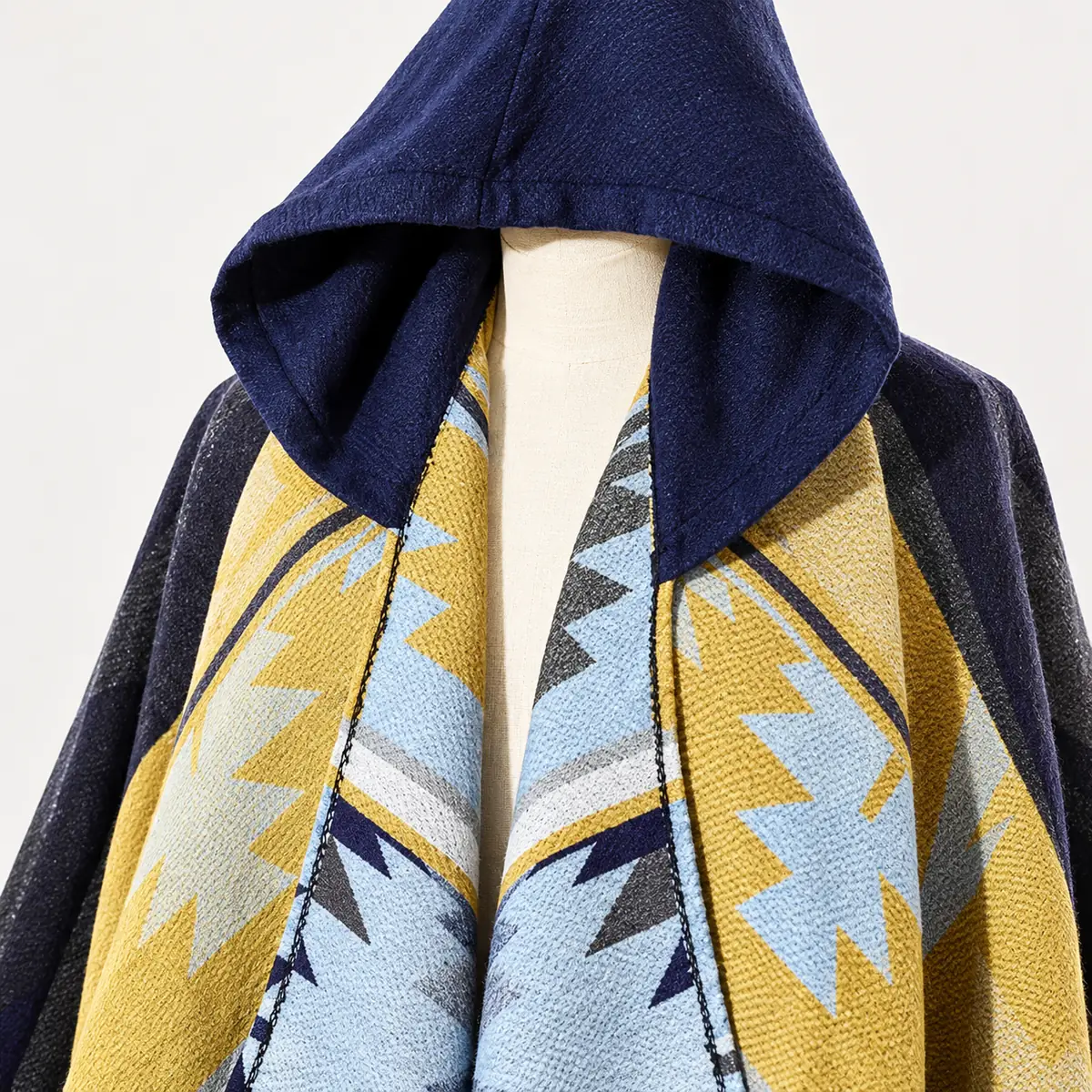 Poncho Men Ocean Blue — neckline and fabric detail