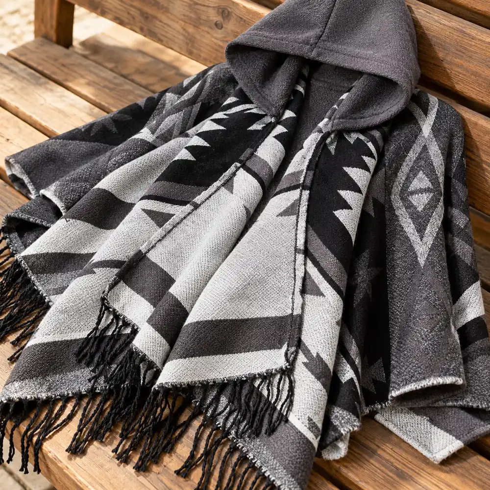 poncho men storm grey construction detail