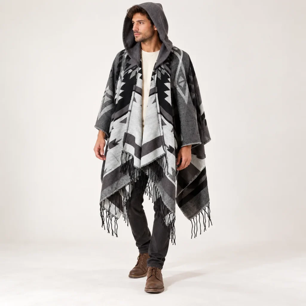 poncho men storm grey fit and drape