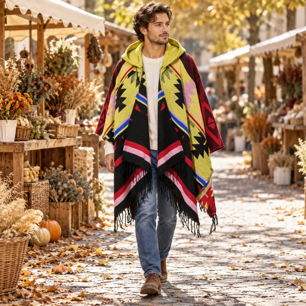 Sunflare Yellow poncho worn over everyday clothing outdoors
