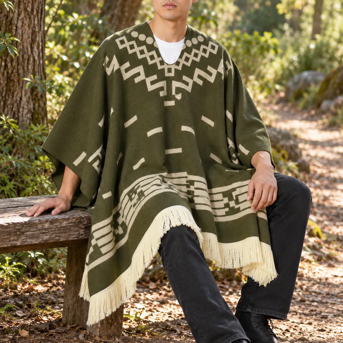 Poncho Mexican Verde Vivo Clint Eastwood Replica Authentic Handmade — second lifestyle view