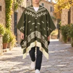 Poncho Mexican Verde Vivo Clint Eastwood Replica Authentic Handmade — lifestyle view outdoors
