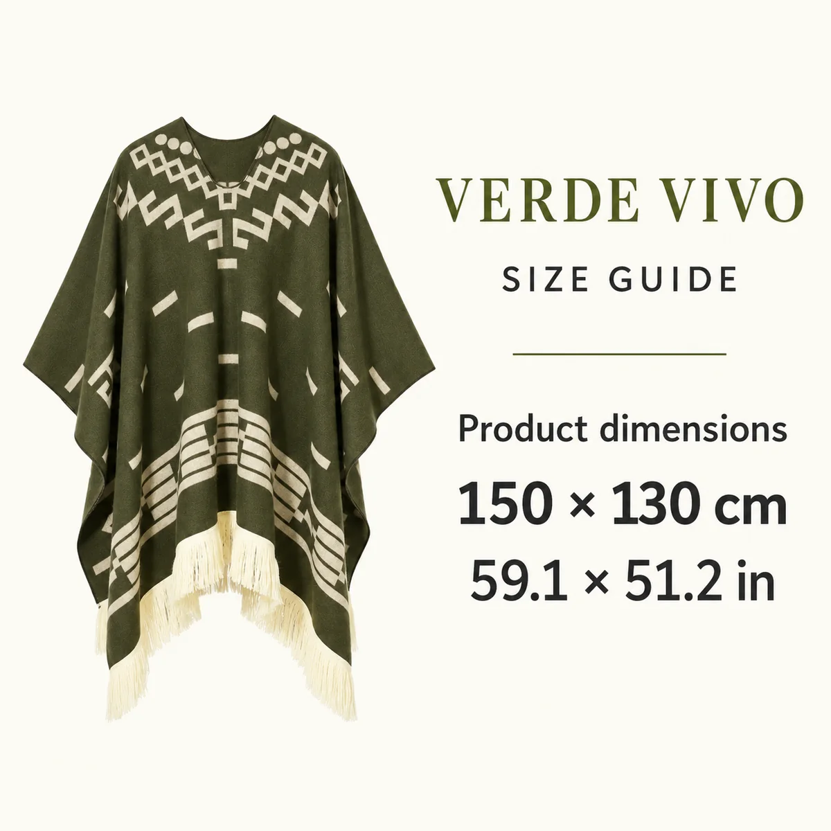 Poncho Mexican Verde Vivo Clint Eastwood Replica Authentic Handmade — product dimensions guide