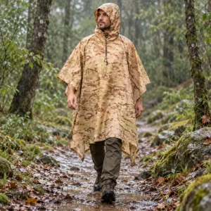 Poncho Military Desert Beige — lifestyle view outdoors
