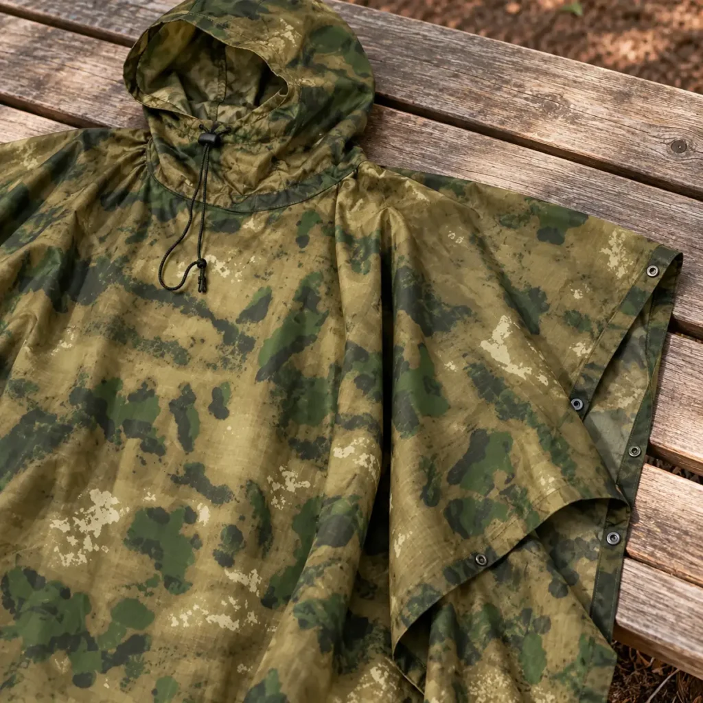 Poncho Military Tactical Olive — hood and fabric detail