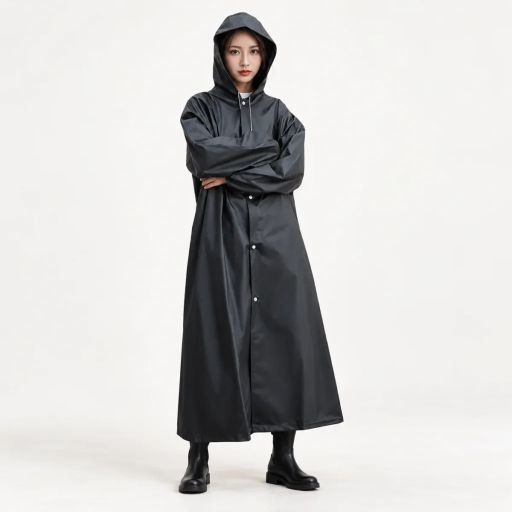 poncho rain black long coat fit and drape