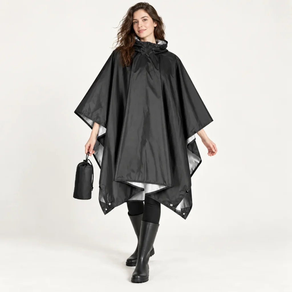 poncho rain black packable fit and drape