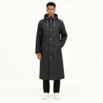 Poncho Rain Long Black Coat — front view