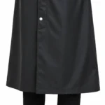 Poncho Rain Long Black Coat — lower edge and fabric detail