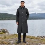 Poncho Rain Long Black Coat — second lifestyle view