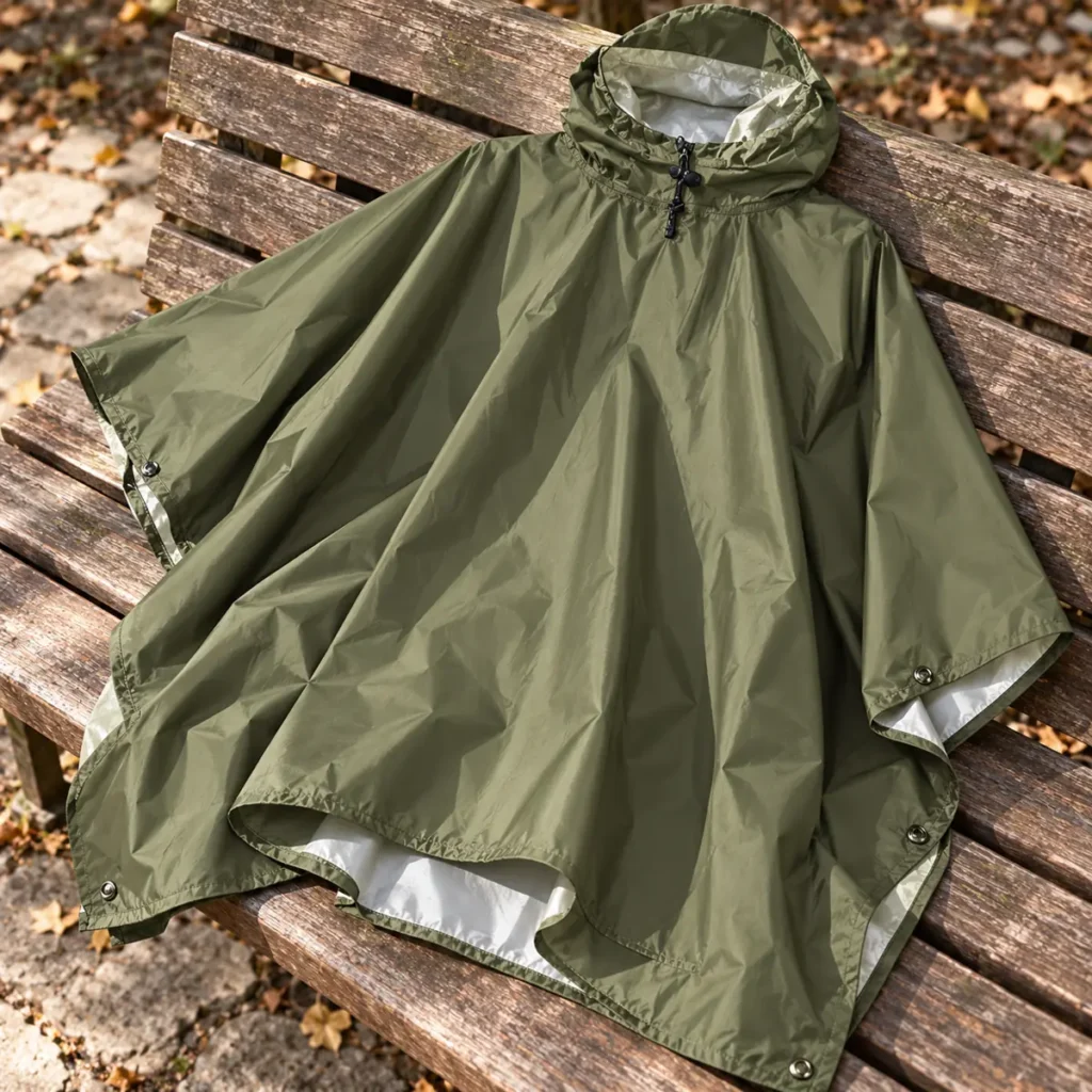 poncho rain olive classic construction detail