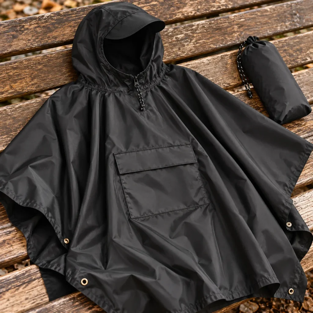 poncho rain tactical black construction detail