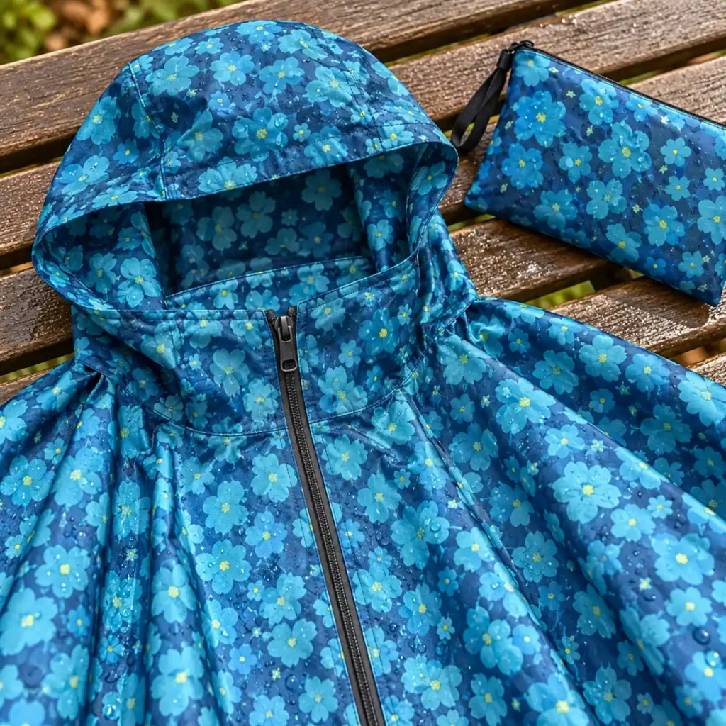 poncho women blue floral construction detail