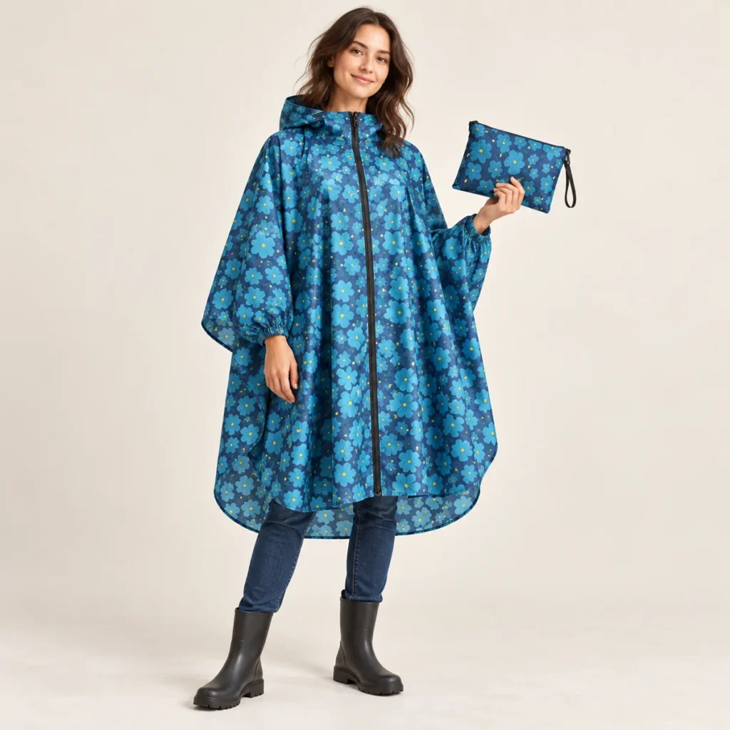 poncho women blue floral fit and drape