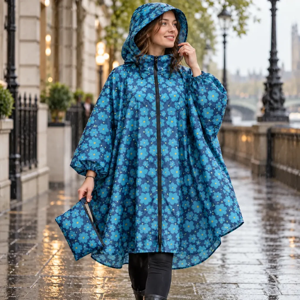poncho women blue floral lifestyle