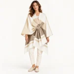 Poncho Women Geometry Beige — front view