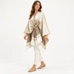 Poncho Women Geometry Beige — three-quarter view
