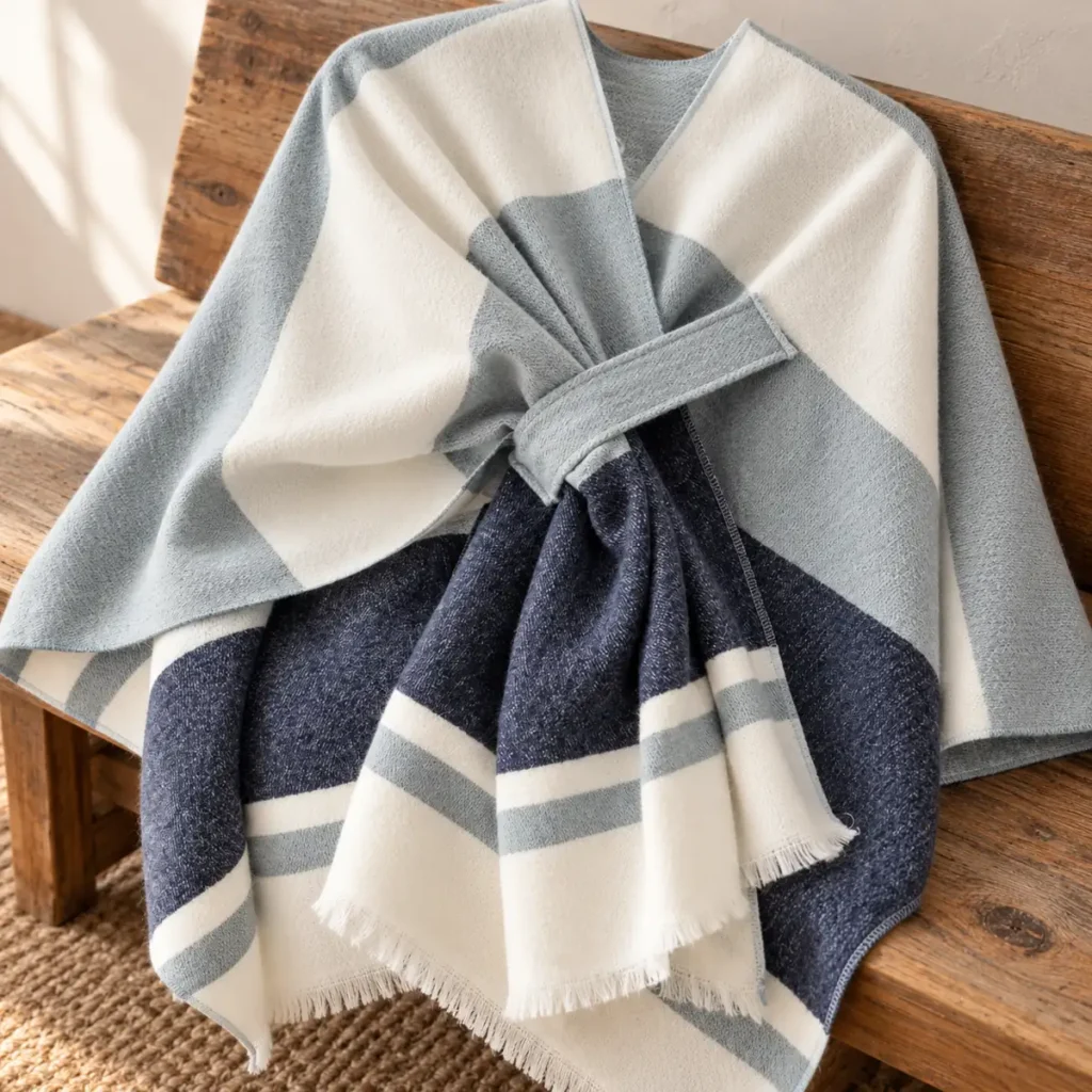 poncho women geometry navy blue construction detail