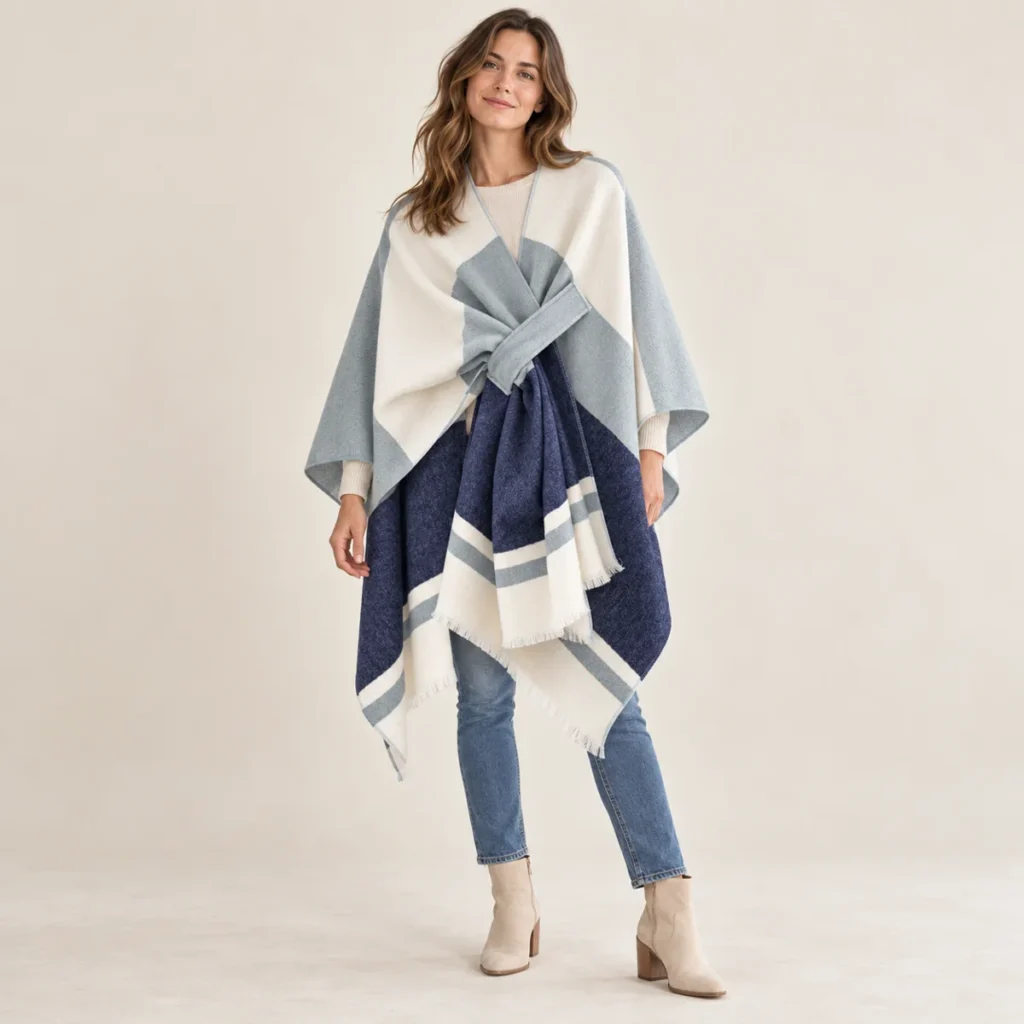 poncho women geometry navy blue fit and drape