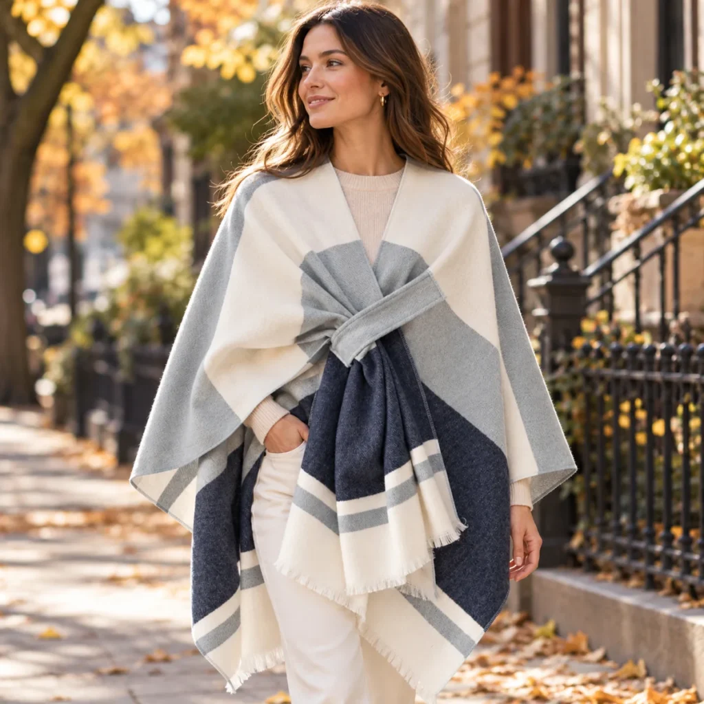 poncho women geometry navy blue lifestyle