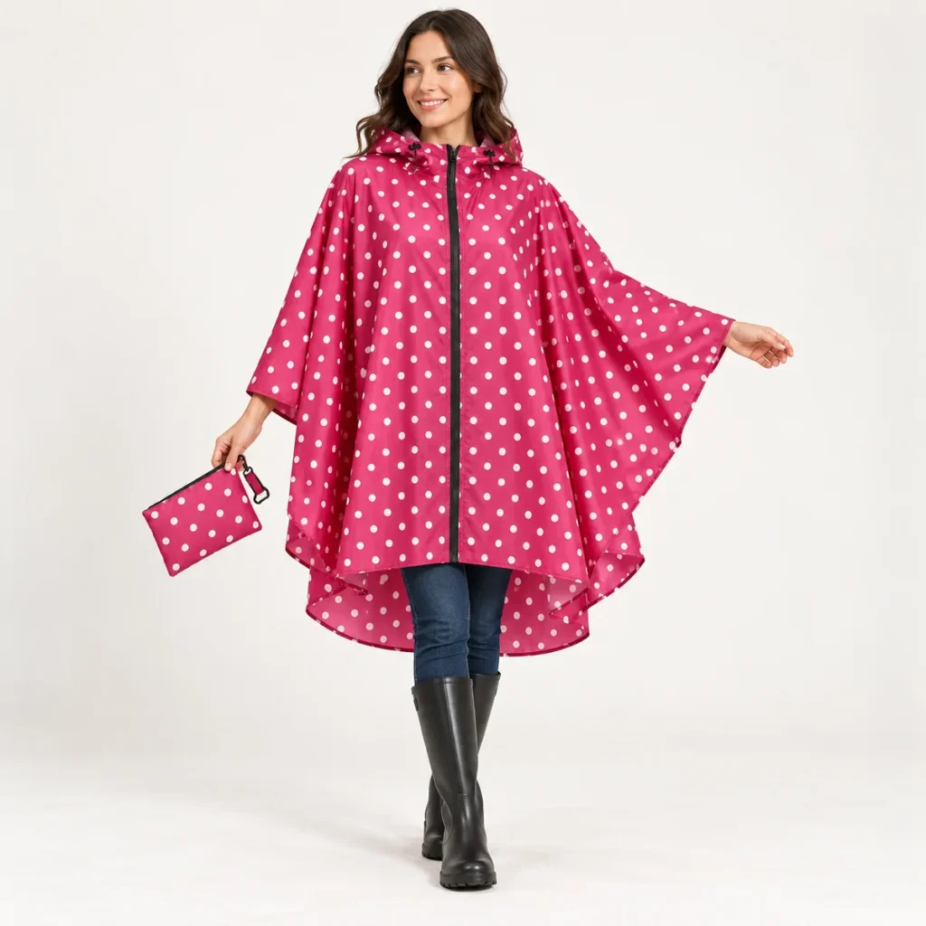 Poncho Women Pink Dots — fit and drape