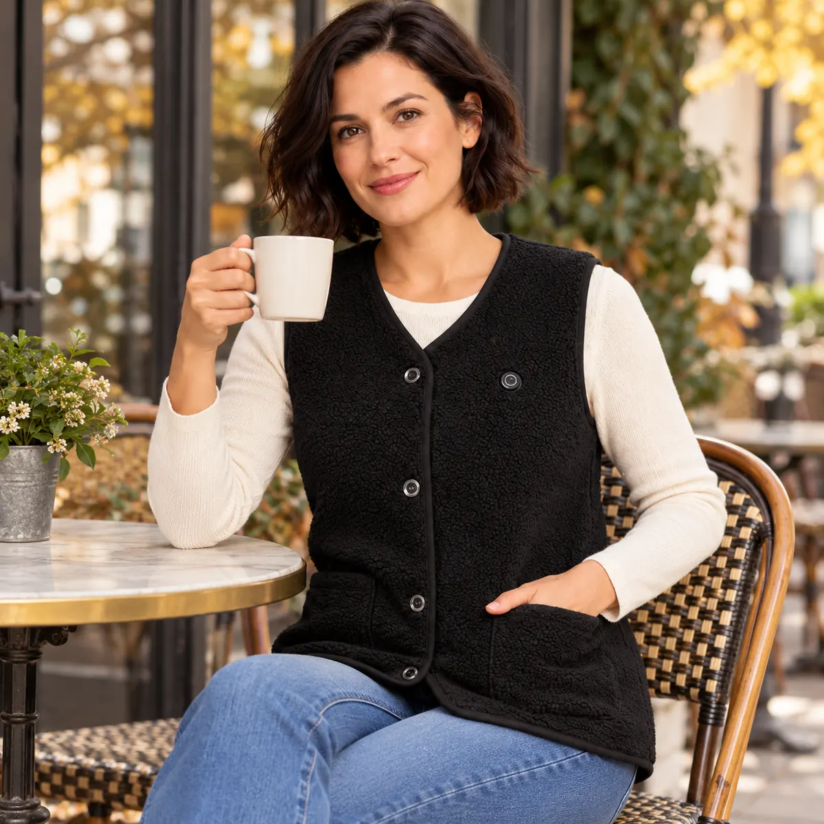 StyleHeat heated vest in black — cafe