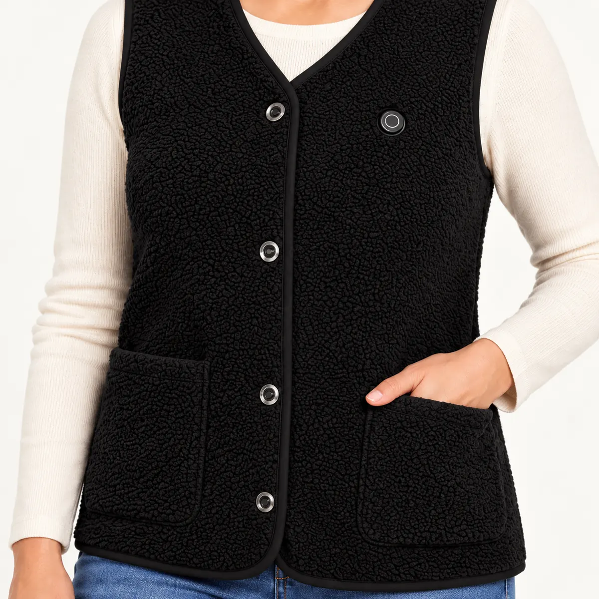 StyleHeat heated vest in black — detail