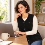 StyleHeat heated vest in black — home office
