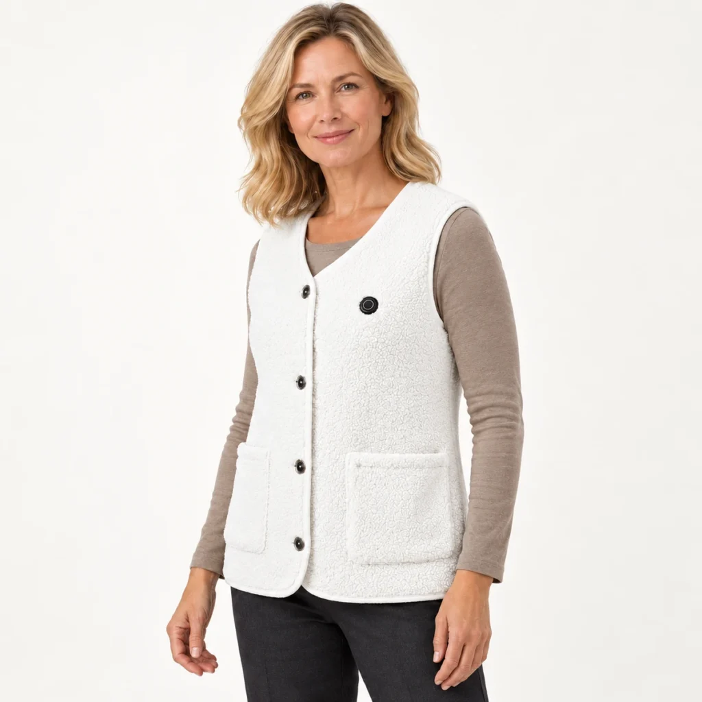 StyleHeat heated vest in white — three quarter