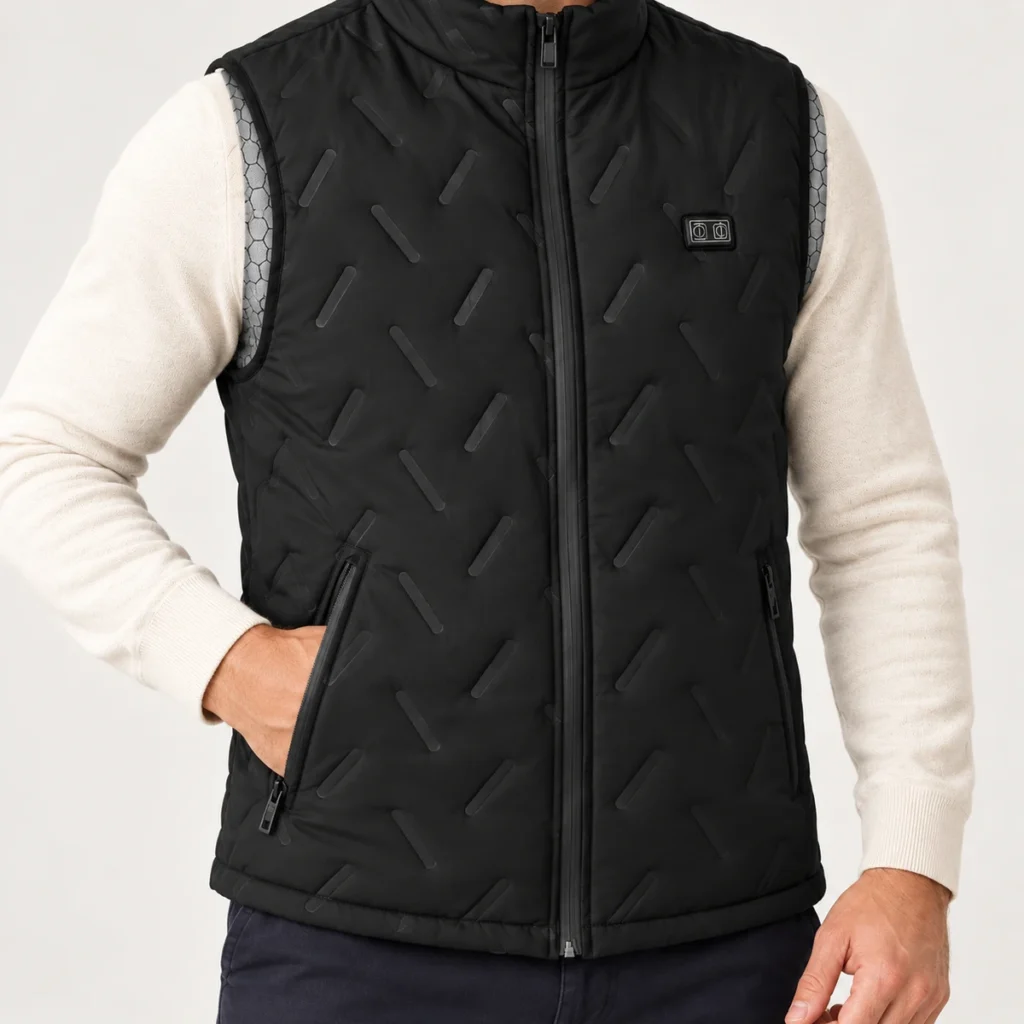 UrbanHeat heated vest in black — detail