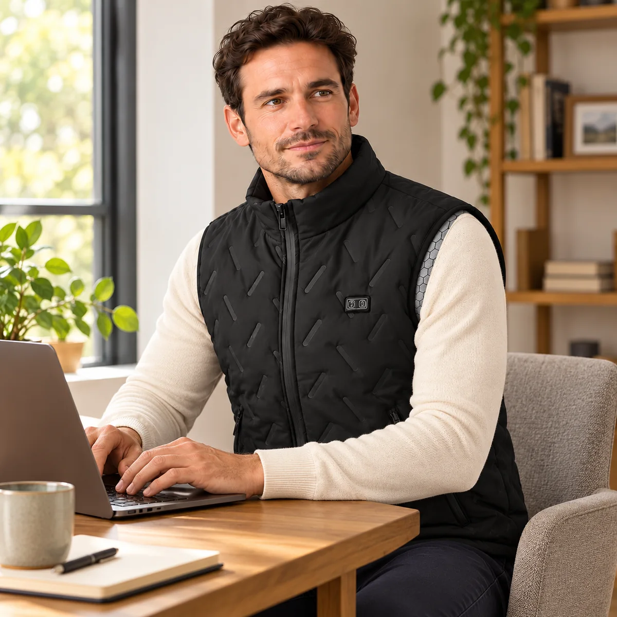 UrbanHeat heated vest in black — home office