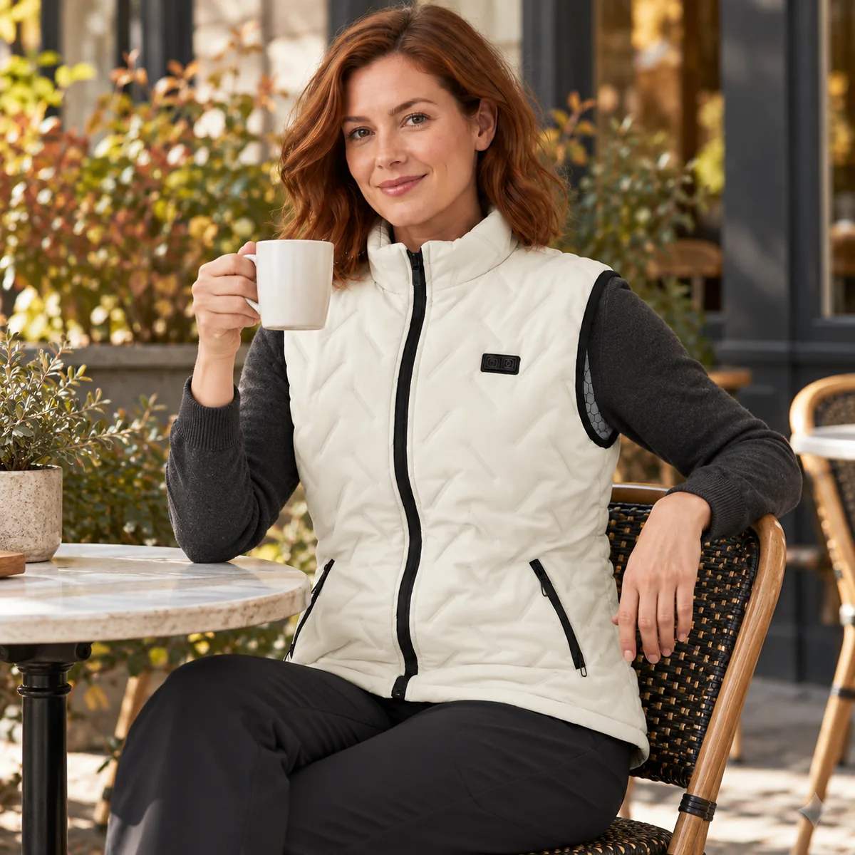 UrbanHeat heated vest in off white — cafe