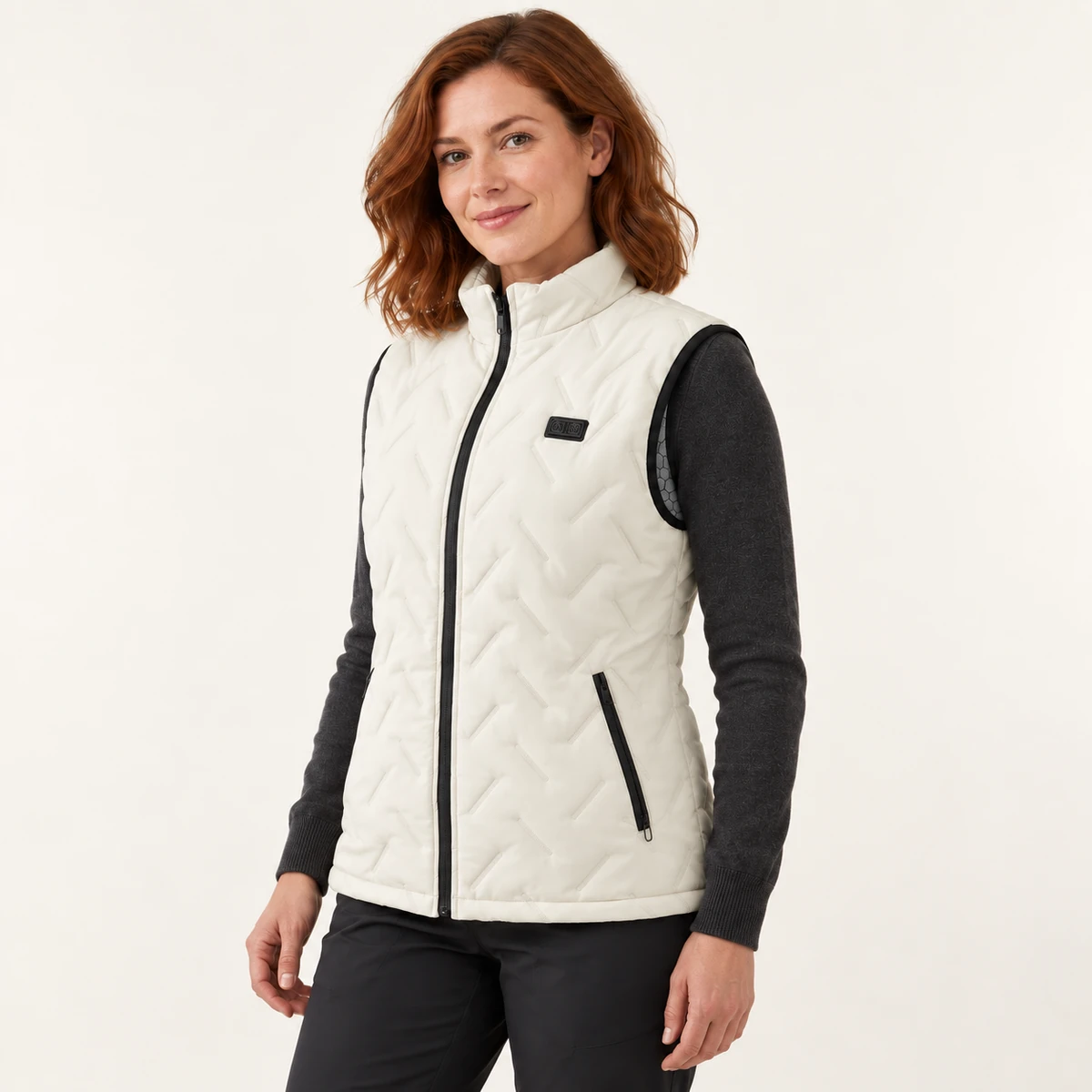 UrbanHeat heated vest in off white — three quarter
