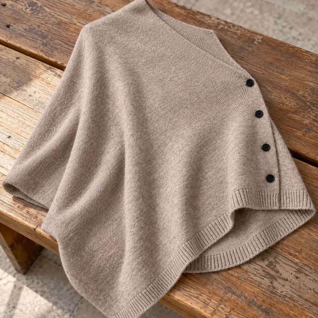 womens button cape poncho elegant winter poncho uk construction detail