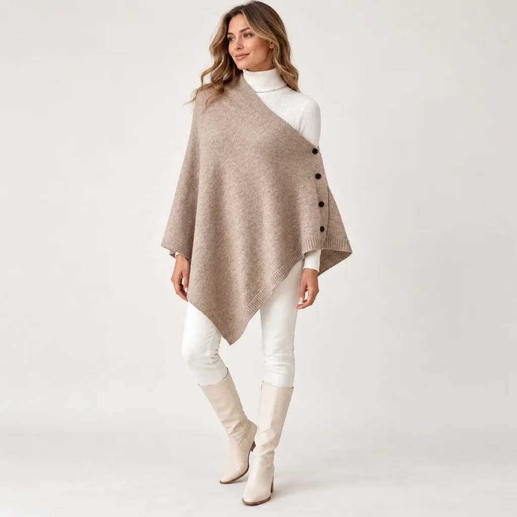 womens button cape poncho elegant winter poncho uk fit and drape